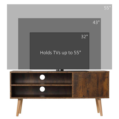 HOMCOM TV Stand Cabinet up to 55 Inches, TV Unit with Single Door and Open Shelves, Cable Holes for Living Room, Bedroom, Brown Additional View 7