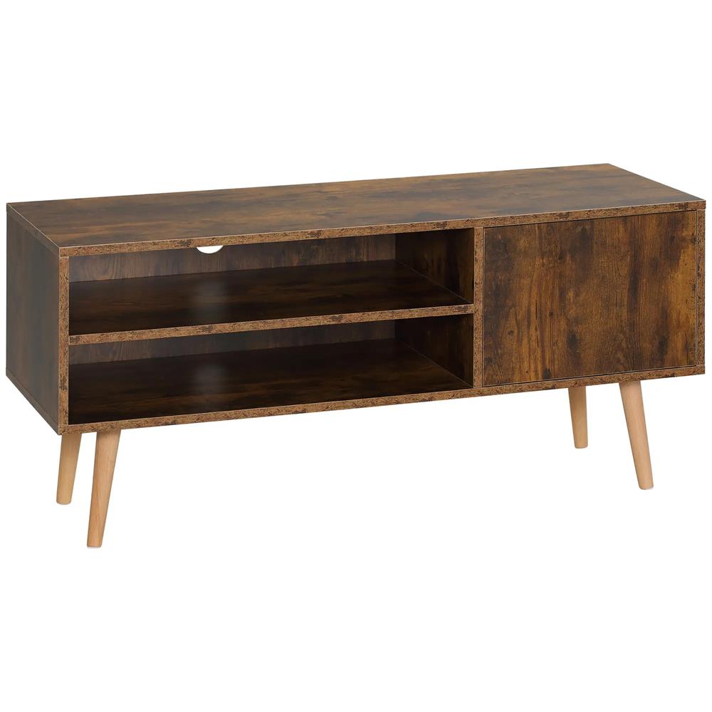 HOMCOM TV Stand Cabinet up to 55 Inches, TV Unit with Single Door and Open Shelves, Cable Holes for Living Room, Bedroom, Brown Additional View 10