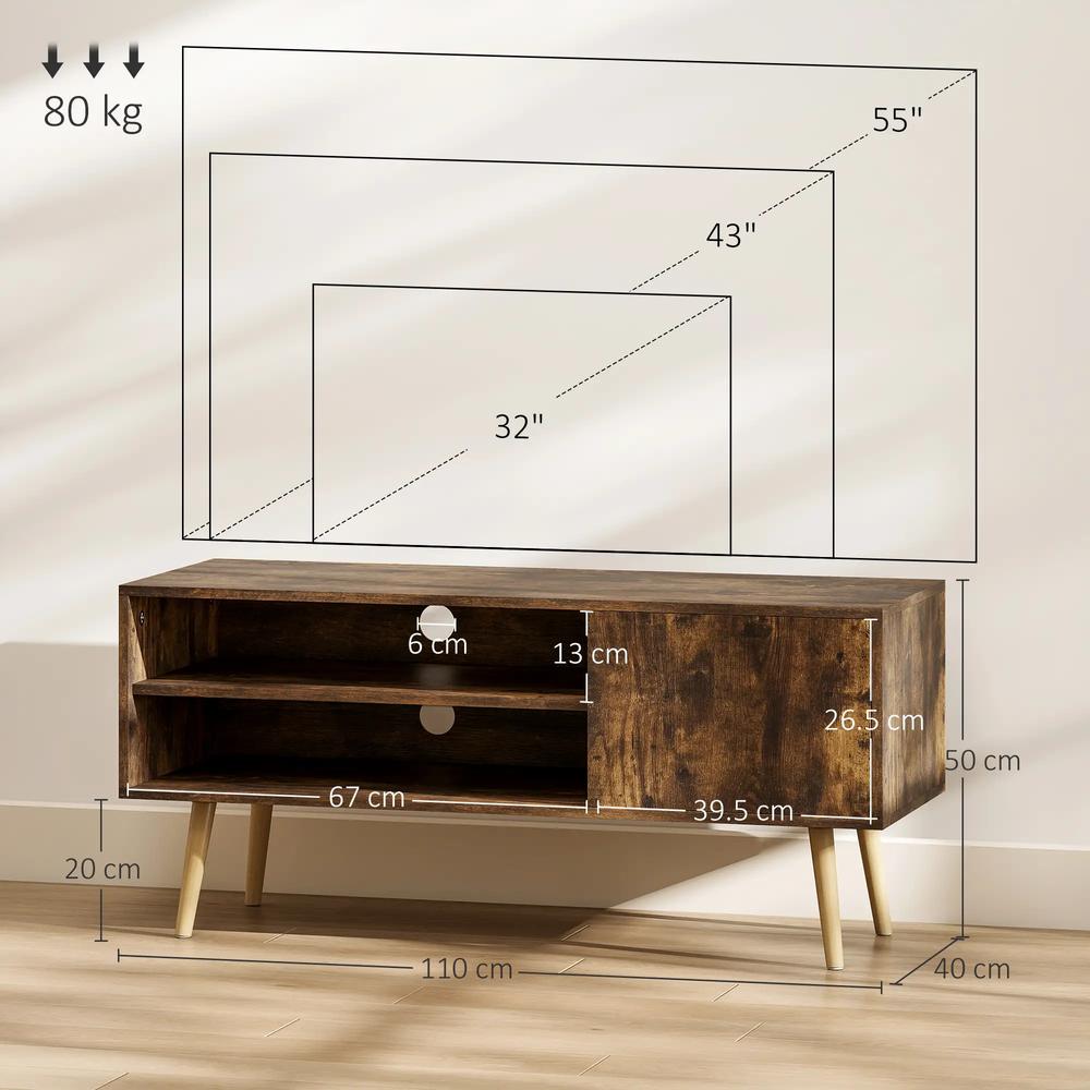 HOMCOM TV Stand up to 55 Inches, TV Unit with Open Shelves and Cable Holes Additional View 3