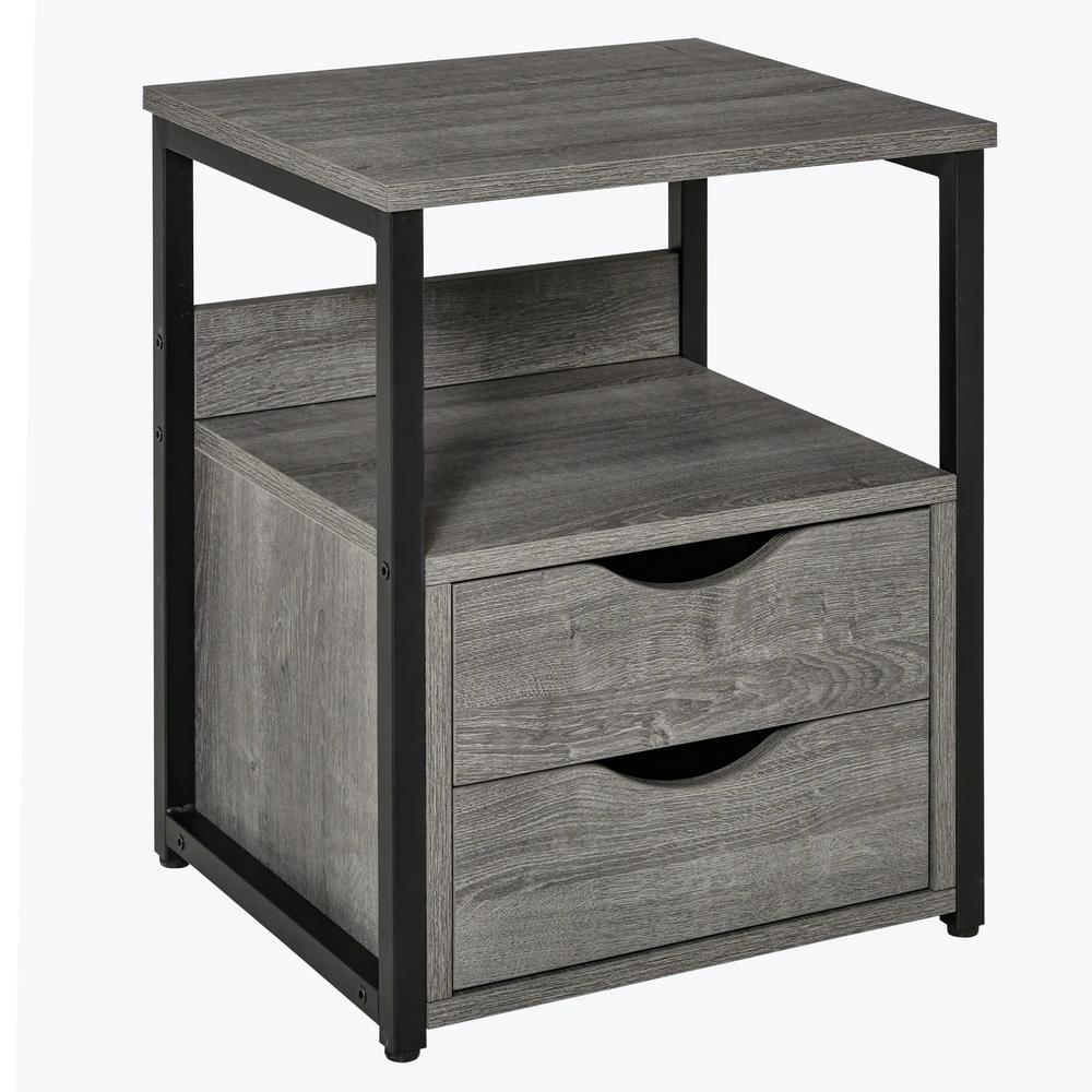 HOMCOM Industrial Side Table with Drawer, Sofa Table, Bedside Cabinet with Storage Shelf, Slim Nightstand for Living Room, Bedroom Additional View 11