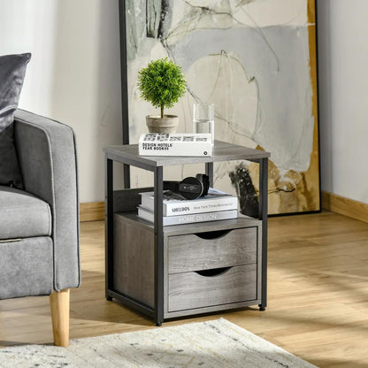 HOMCOM Industrial Side Table with Drawer, Sofa Table, Bedside Cabinet with Storage Shelf, Slim Nightstand for Living Room, Bedroom Additional View 12