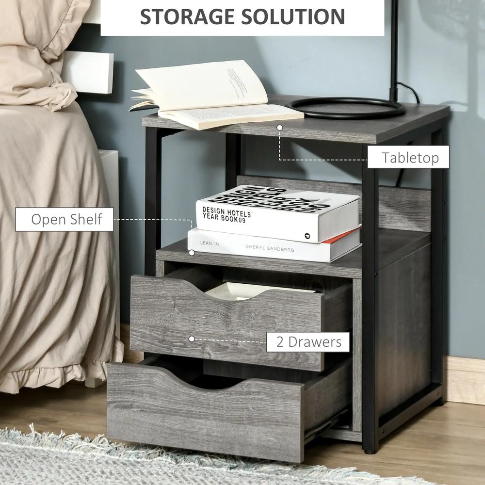 HOMCOM Industrial Side Table with Drawer, Sofa Table, Bedside Cabinet with Storage Shelf, Slim Nightstand for Living Room, Bedroom Additional View 14