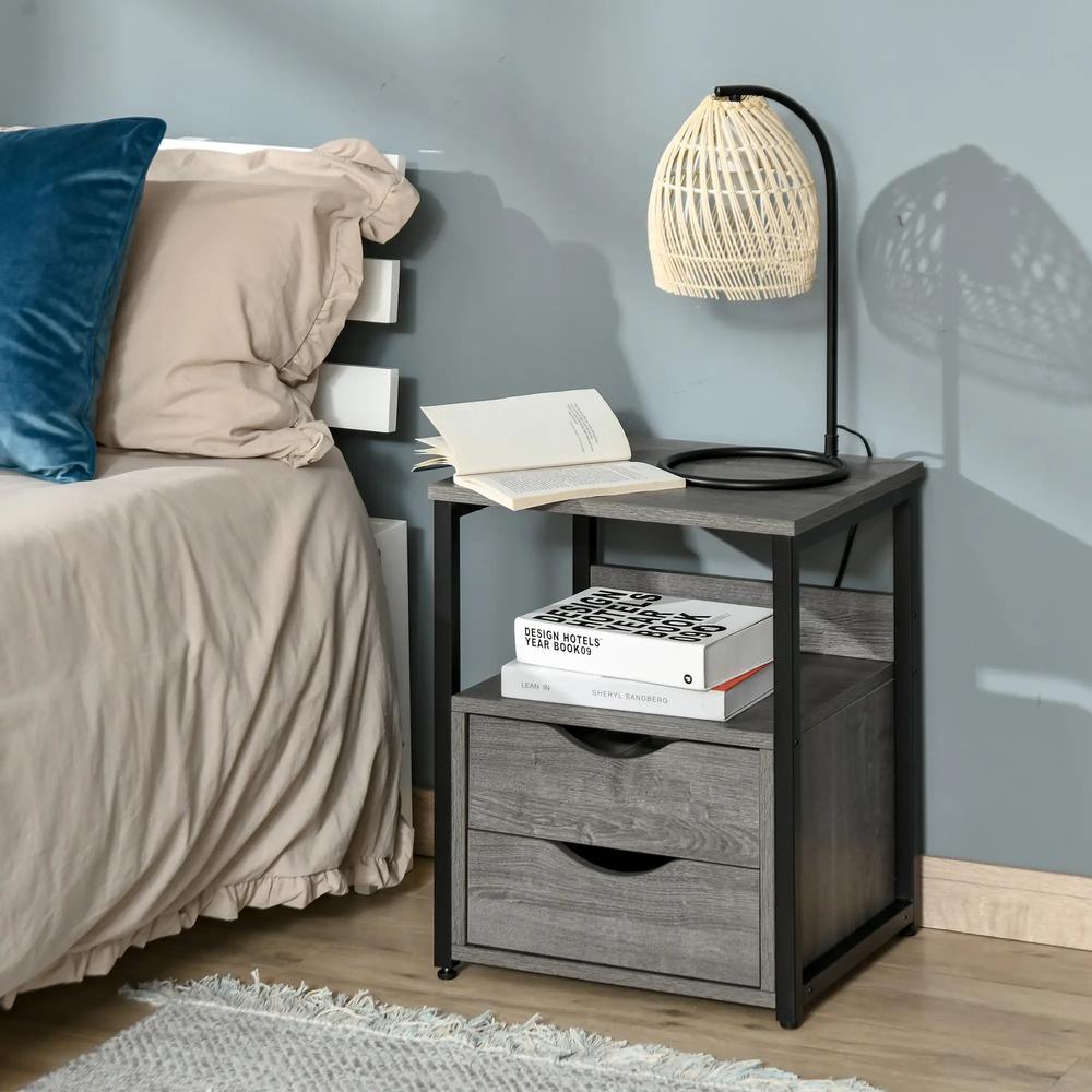 HOMCOM Industrial Side Table with Drawer, Sofa Table, Bedside Cabinet with Storage Shelf, Slim Nightstand for Living Room, Bedroom Additional View 20