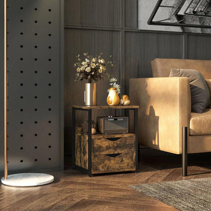 HOMCOM Industrial Side Table with Drawer, Sofa Table, Bedside Cabinet with Storage Shelf, Slim Nightstand for Living Room, Bedroom Additional View 2