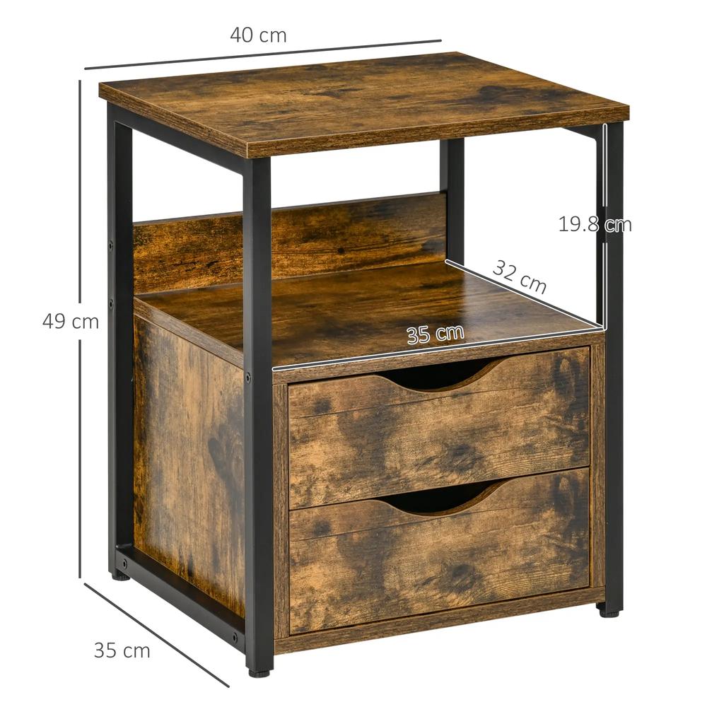 HOMCOM Industrial Side Table with Drawer, Sofa Table, Bedside Cabinet with Storage Shelf, Slim Nightstand for Living Room, Bedroom Additional View 3