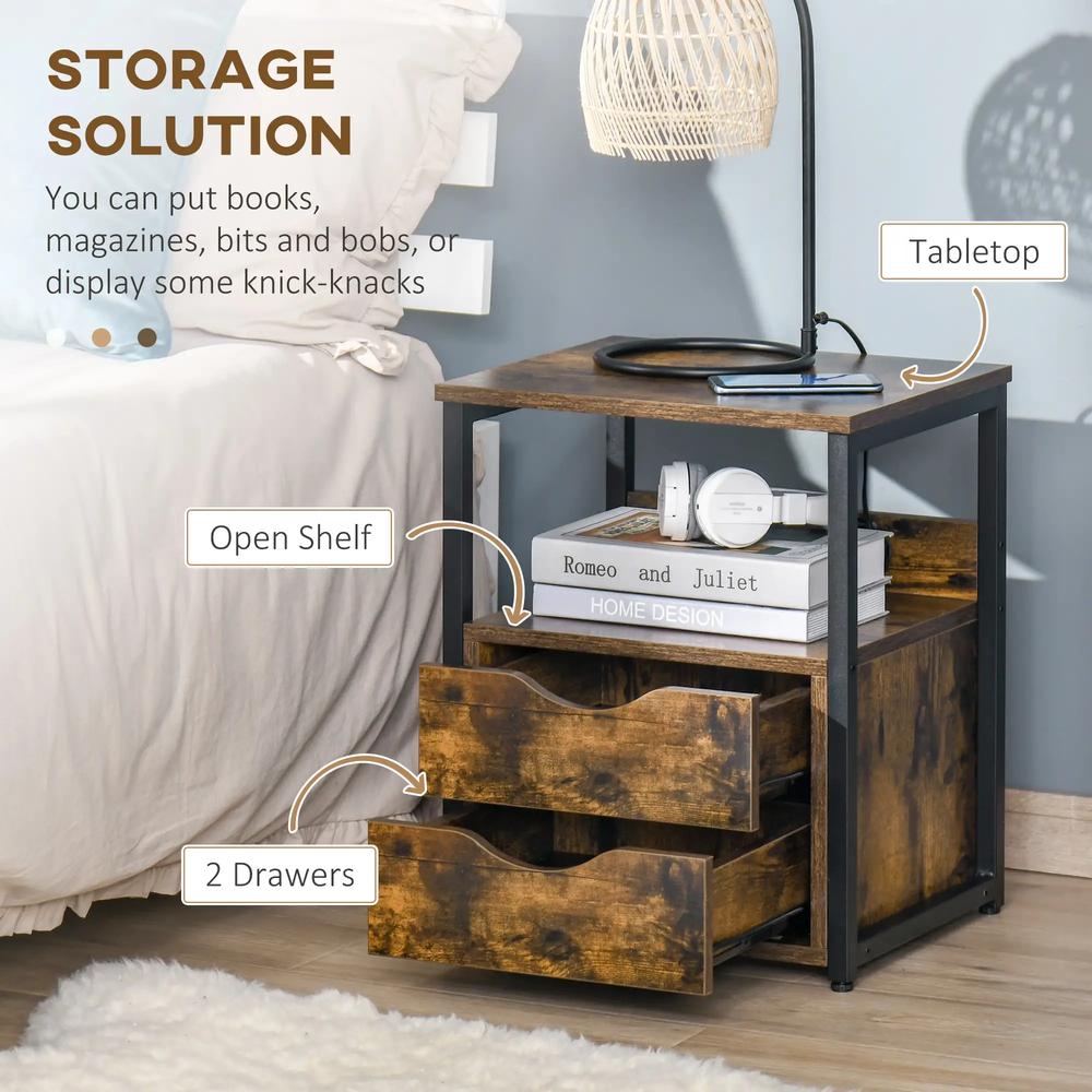 HOMCOM Industrial Side Table with Drawer, Sofa Table, Bedside Cabinet with Storage Shelf, Slim Nightstand for Living Room, Bedroom Additional View 4