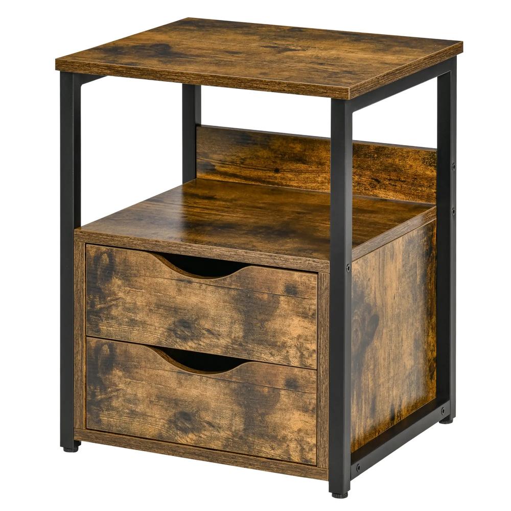 HOMCOM Industrial Side Table with Drawer, Sofa Table, Bedside Cabinet with Storage Shelf, Slim Nightstand for Living Room, Bedroom Additional View 10