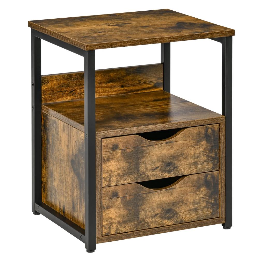 HOMCOM Industrial Side Table with Drawer, Sofa Table, Bedside Cabinet with Storage Shelf, Slim Nightstand for Living Room, Bedroom
