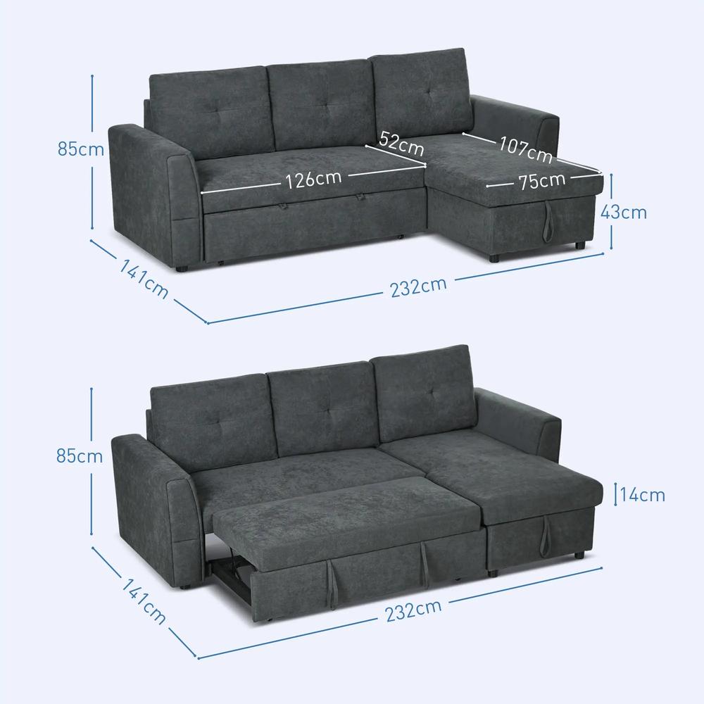 HOMCOM 3 Seater Sofa Bed, Pull Out Sofa Bed with Storage for Living Room Additional View 4
