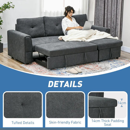 HOMCOM 3 Seater Sofa Bed, Pull Out Sofa Bed with Storage for Living Room Additional View 7