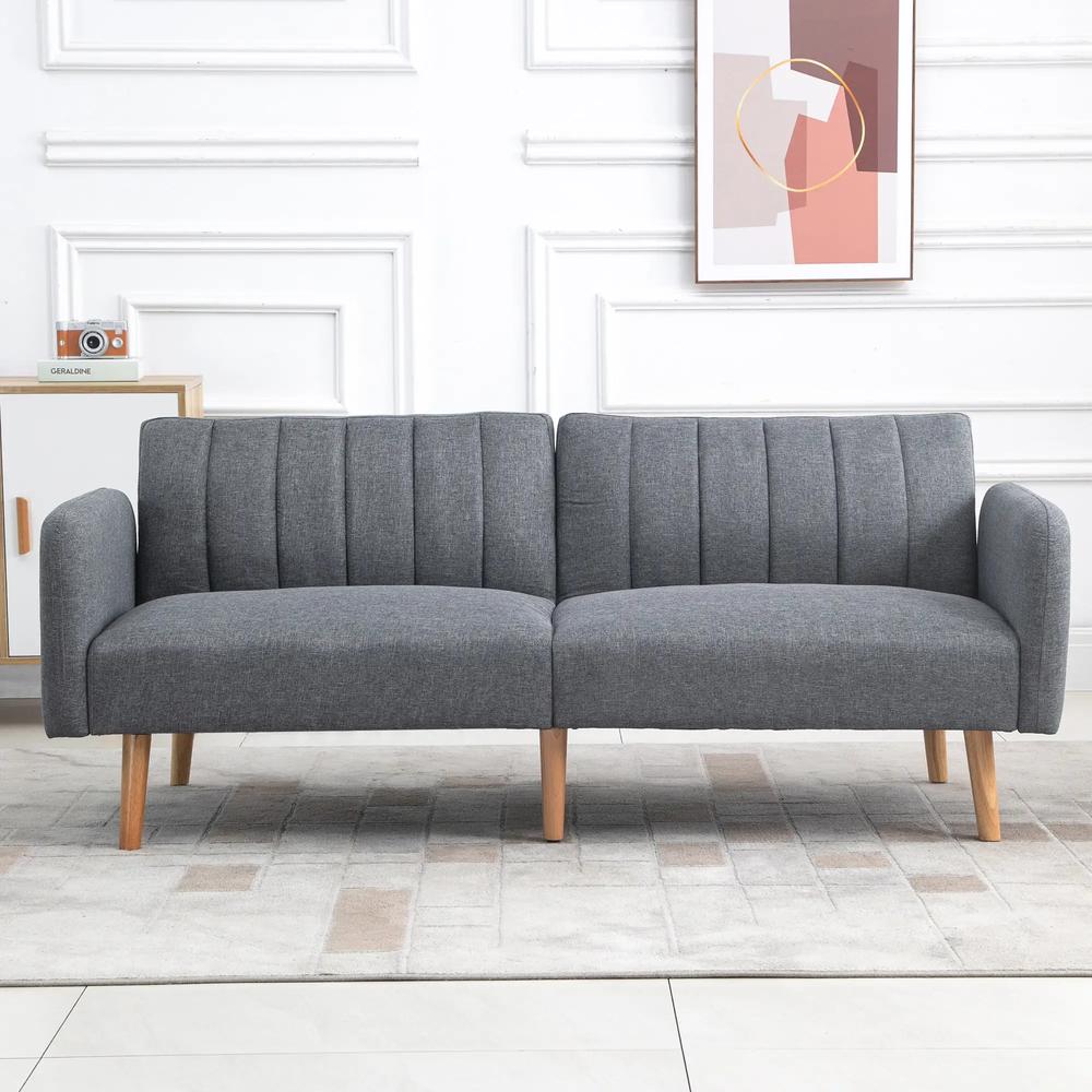 HOMCOM 3 Seater Sofa Bed, Convertible Linen Fabric Sofa Couch, Click Clack Sofabed with Adjustable Split Backrest for Living Room, Bedroom, Guest Room, Grey Additional View 11
