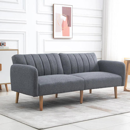 HOMCOM 3 Seater Sofa Bed, Convertible Linen Fabric Sofa Couch, Click Clack Sofabed with Adjustable Split Backrest for Living Room, Bedroom, Guest Room, Grey Additional View 2