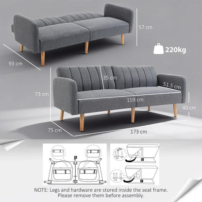 HOMCOM 3 Seater Sofa Bed, Convertible Linen Fabric Sofa Couch, Click Clack Sofabed with Adjustable Split Backrest for Living Room, Bedroom, Guest Room, Grey Additional View 3