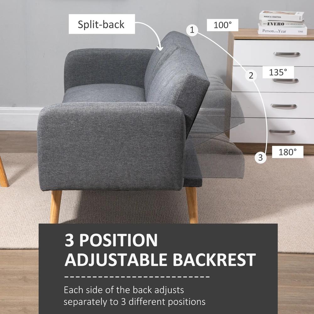 HOMCOM 3 Seater Sofa Bed, Convertible Linen Fabric Sofa Couch, Click Clack Sofabed with Adjustable Split Backrest for Living Room, Bedroom, Guest Room, Grey Additional View 5
