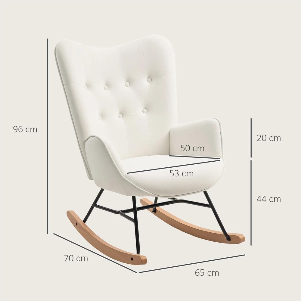 HOMCOM Rocking Chair, Modern Upholstered Velvet Armchair with Solid Wood Legs and Metal Frame for Living Room, Bedroom, Cream Additional View 3