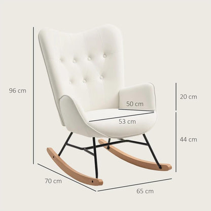 HOMCOM Rocking Chair, Modern Upholstered Velvet Armchair with Solid Wood Legs and Metal Frame for Living Room, Bedroom, Cream Additional View 3