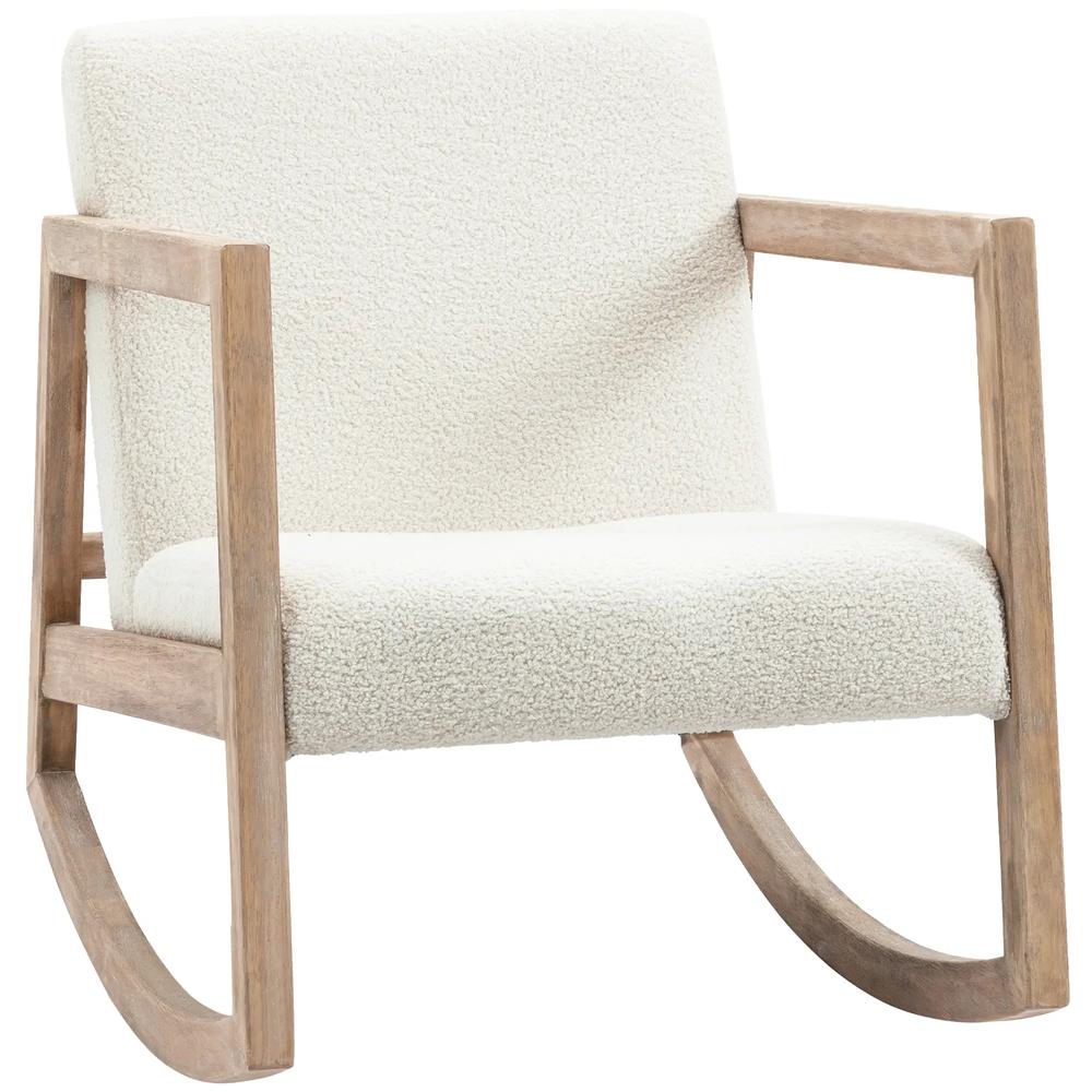 HOMCOM Rocking Chair, Upholstered Sofa Armchair with Cushion and Wood Base for Living Room and Bedroom, Cream White Additional View 11