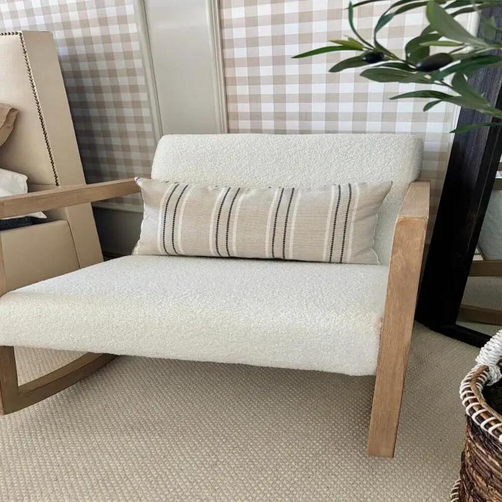 HOMCOM Rocking Chair, Upholstered Sofa Armchair with Cushion and Wood Base for Living Room and Bedroom, Cream White Additional View 12