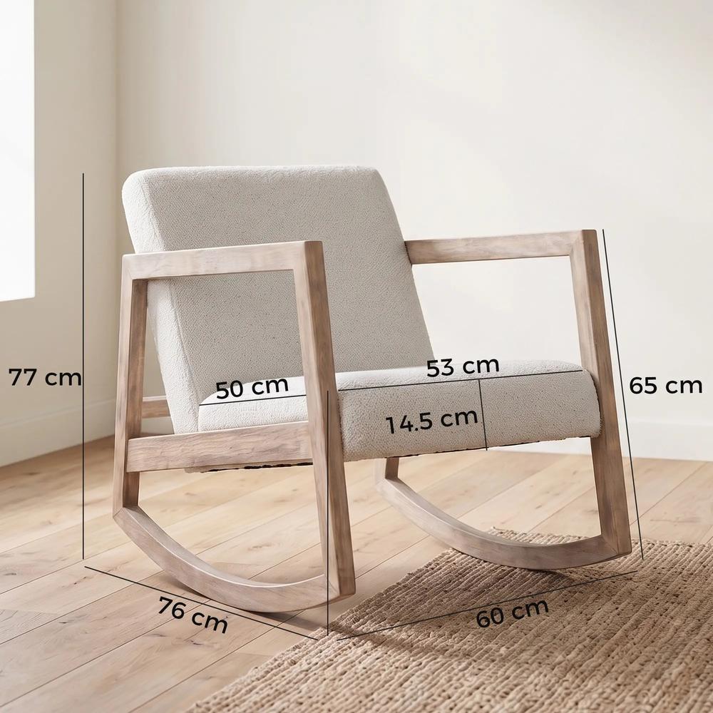 HOMCOM Rocking Chair, Upholstered Sofa Armchair with Cushion and Wood Base for Living Room and Bedroom, Cream White Additional View 3