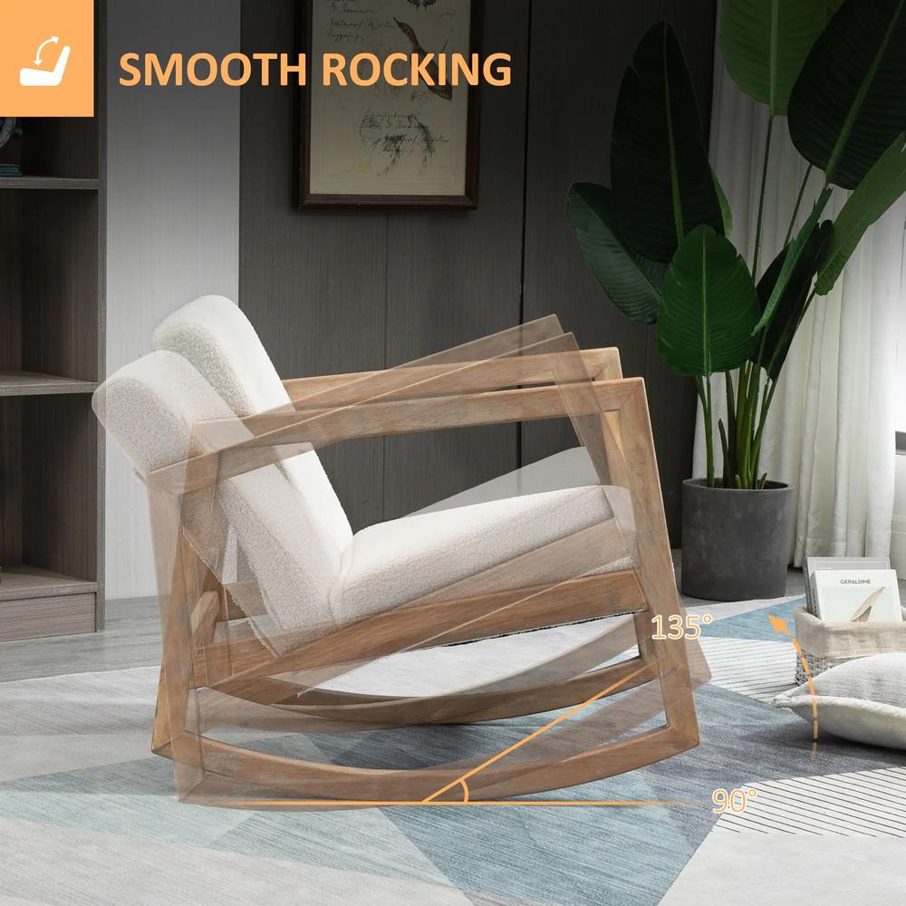 HOMCOM Rocking Chair, Upholstered Sofa Armchair with Cushion and Wood Base for Living Room and Bedroom, Cream White Additional View 4