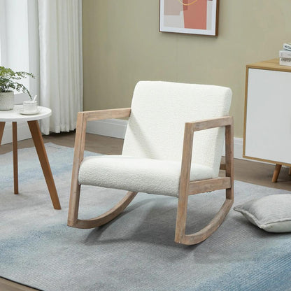 HOMCOM Rocking Chair, Upholstered Sofa Armchair with Cushion and Wood Base for Living Room and Bedroom, Cream White Additional View 10
