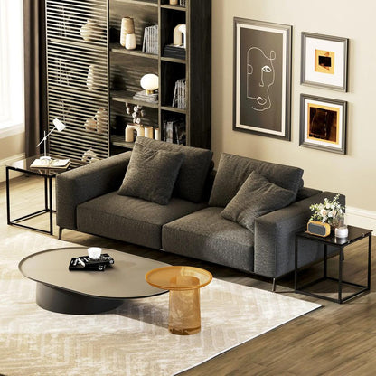 HOMCOM Set of 2 Coffee Table, Nest of Tables with Tempered Glass Desktop and Metal Frame, Black Additional View 6
