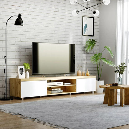 HOMCOM Modern TV unit Cabinet Entertainment Centre for TVs up to 90" w/ Cabinet Shelf for Living room Bedroom Additional View 2
