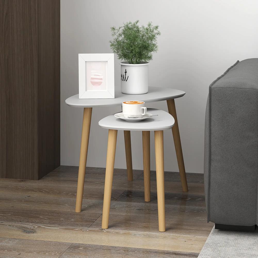 HOMCOM Nesting Coffee Table, Set of 2 Side Tables, Stacking End Tables with Solid Wood Legs, for Living Room Bedroom Additional View 12
