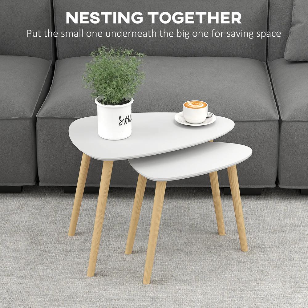 HOMCOM Nesting Coffee Table, Set of 2 Side Tables, Stacking End Tables with Solid Wood Legs, for Living Room Bedroom Additional View 14