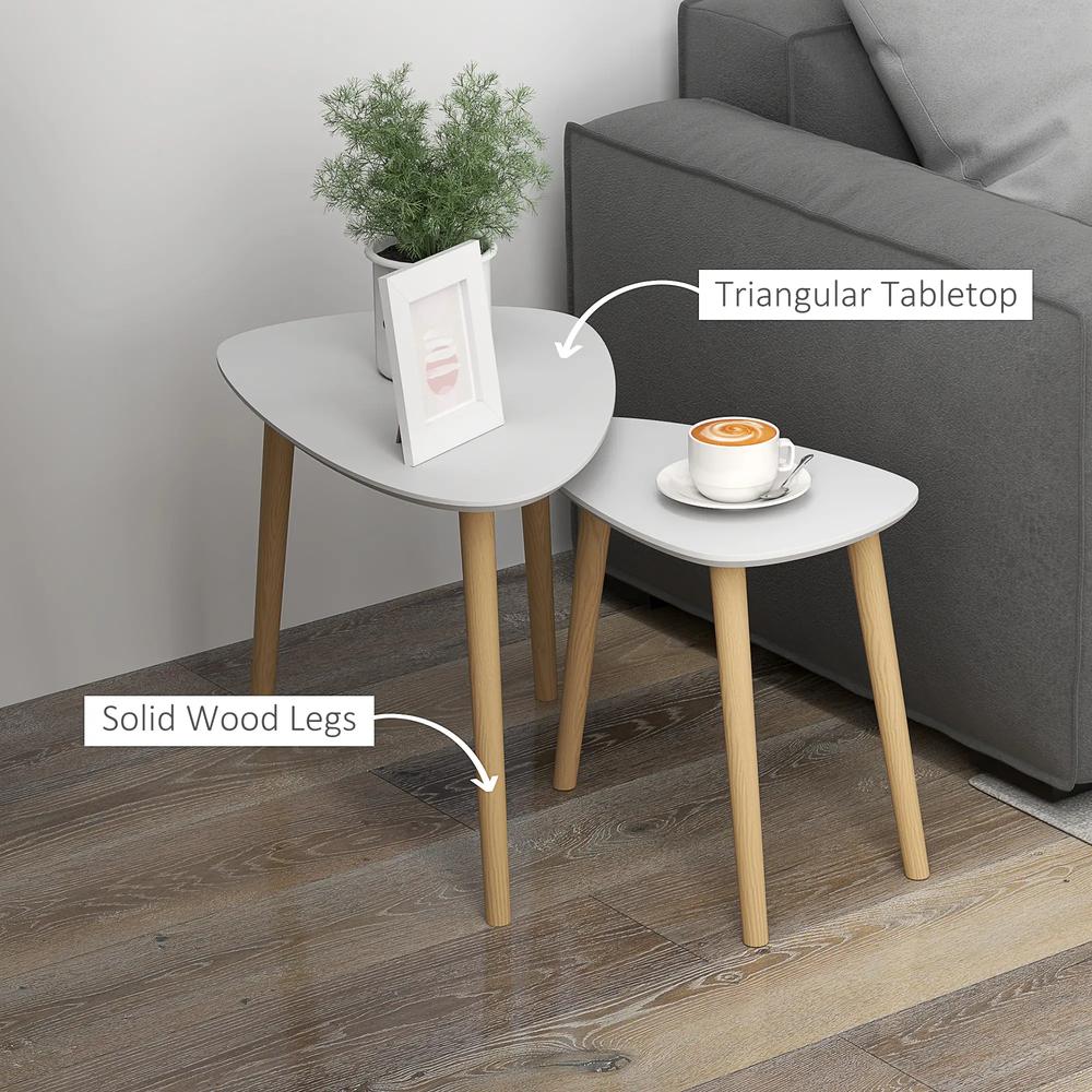 HOMCOM Nesting Coffee Table, Set of 2 Side Tables, Stacking End Tables with Solid Wood Legs, for Living Room Bedroom Additional View 15