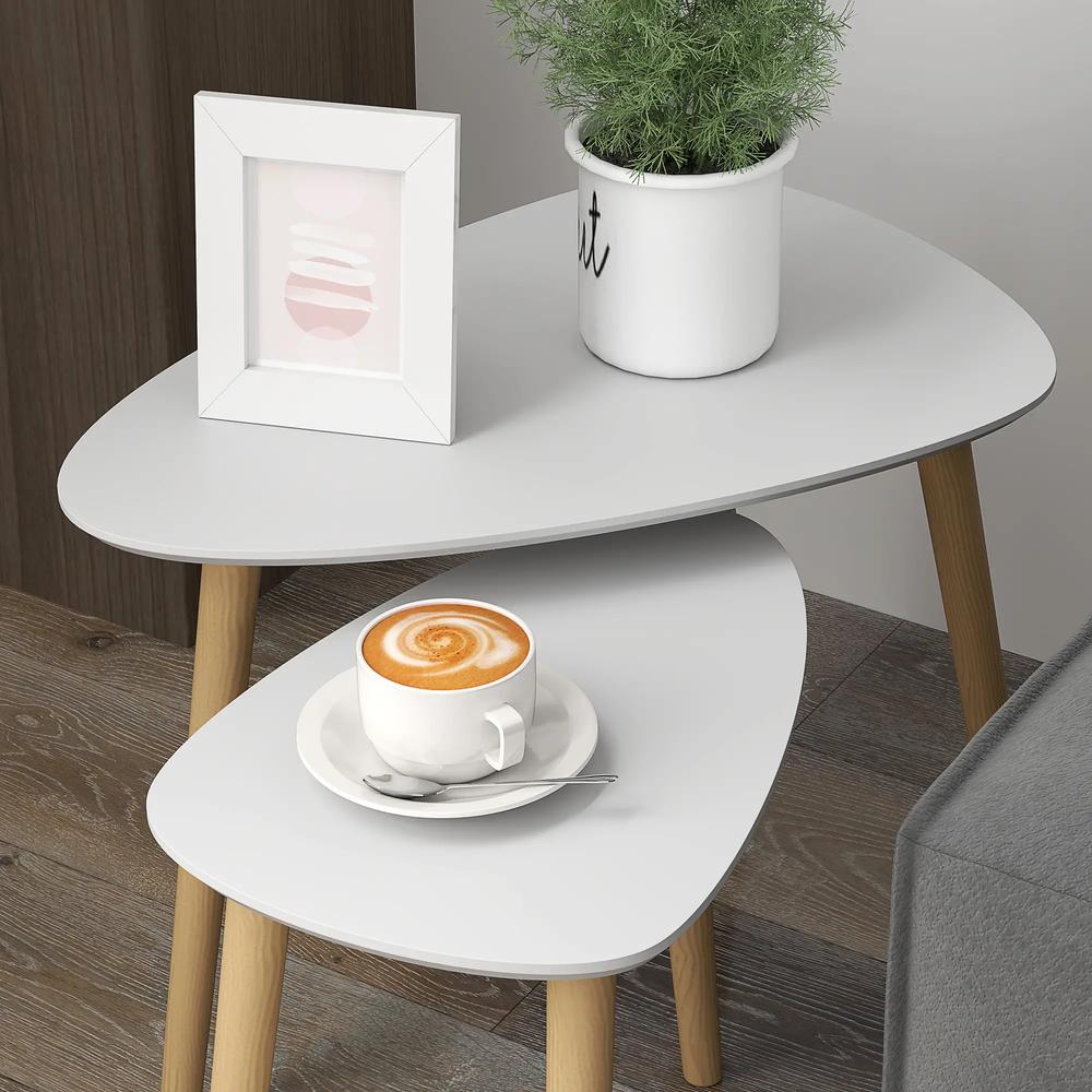 HOMCOM Nesting Coffee Table, Set of 2 Side Tables, Stacking End Tables with Solid Wood Legs, for Living Room Bedroom Additional View 17