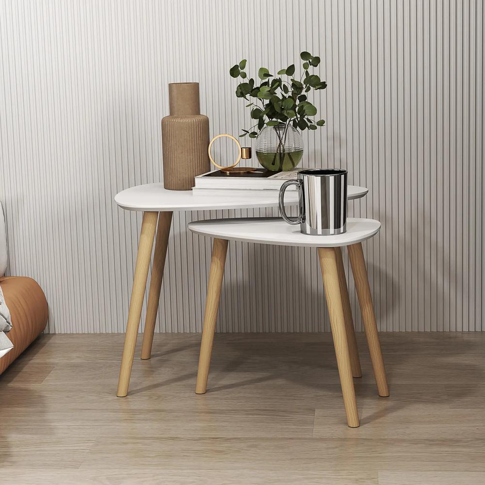 HOMCOM Nesting Coffee Table, Set of 2 Side Tables, Stacking End Tables with Solid Wood Legs, for Living Room Bedroom Additional View 20