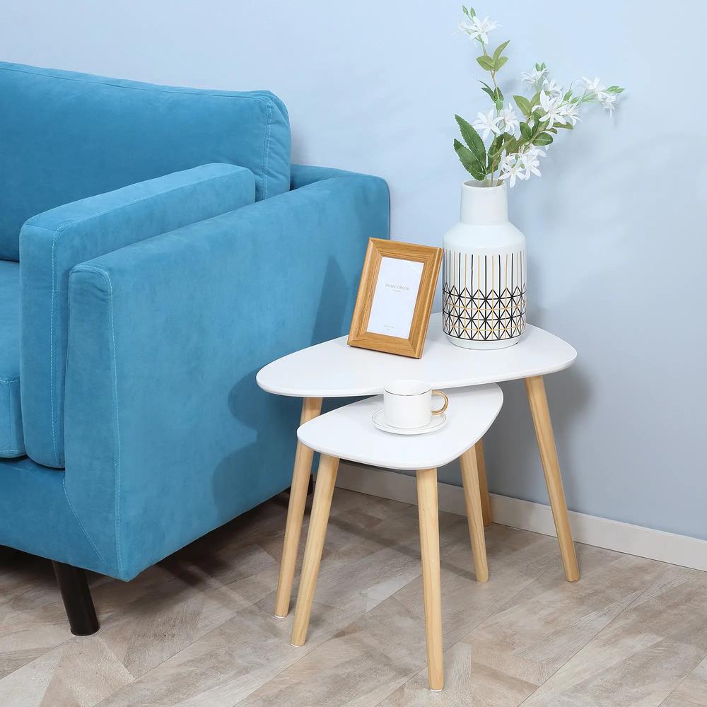 HOMCOM Nesting Coffee Table, Set of 2 Side Tables, Stacking End Tables with Solid Wood Legs, for Living Room Bedroom Additional View 2