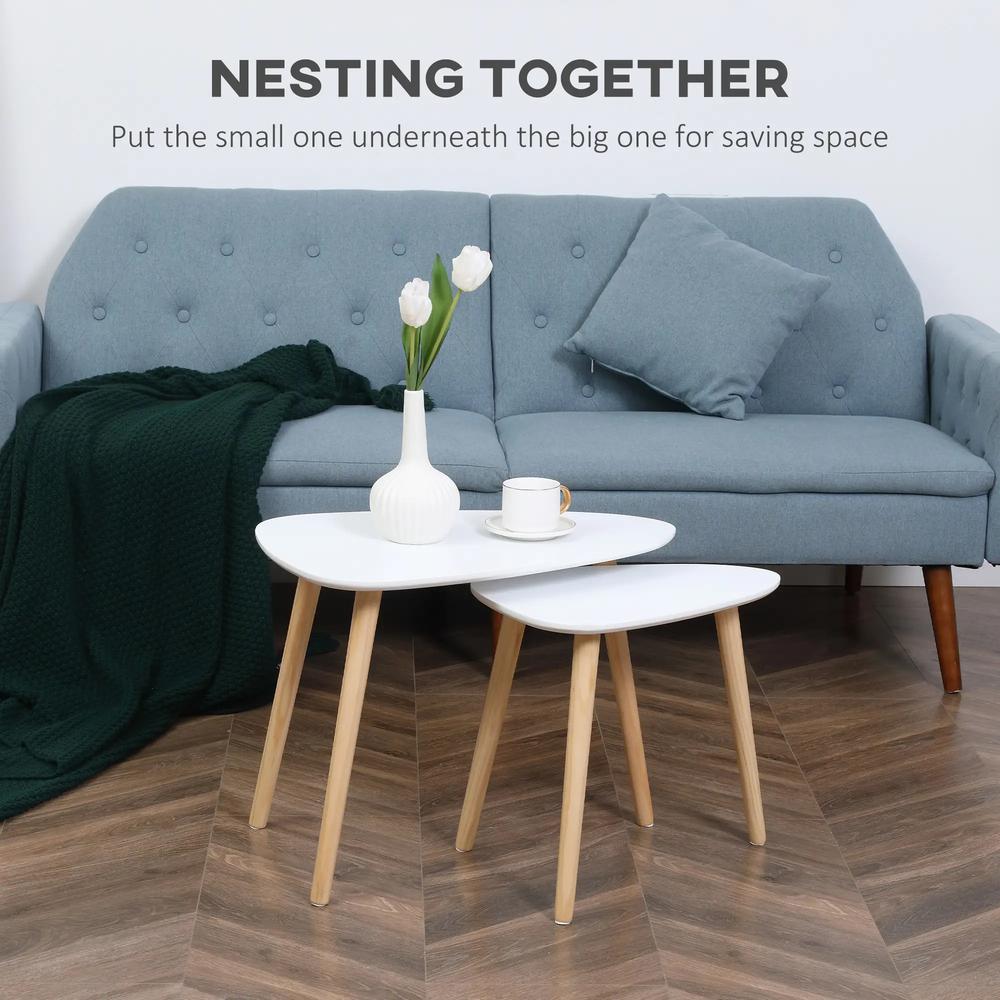 HOMCOM Nesting Coffee Table, Set of 2 Side Tables, Stacking End Tables with Solid Wood Legs, for Living Room Bedroom Additional View 4