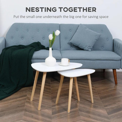 HOMCOM Nesting Coffee Table, Set of 2 Side Tables, Stacking End Tables with Solid Wood Legs, for Living Room Bedroom Additional View 4