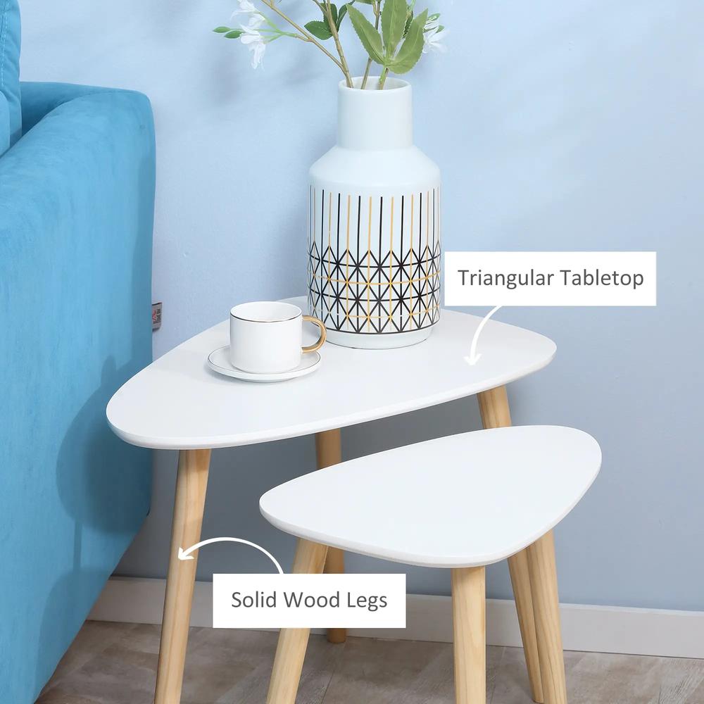 HOMCOM Nesting Coffee Table, Set of 2 Side Tables, Stacking End Tables with Solid Wood Legs, for Living Room Bedroom Additional View 5