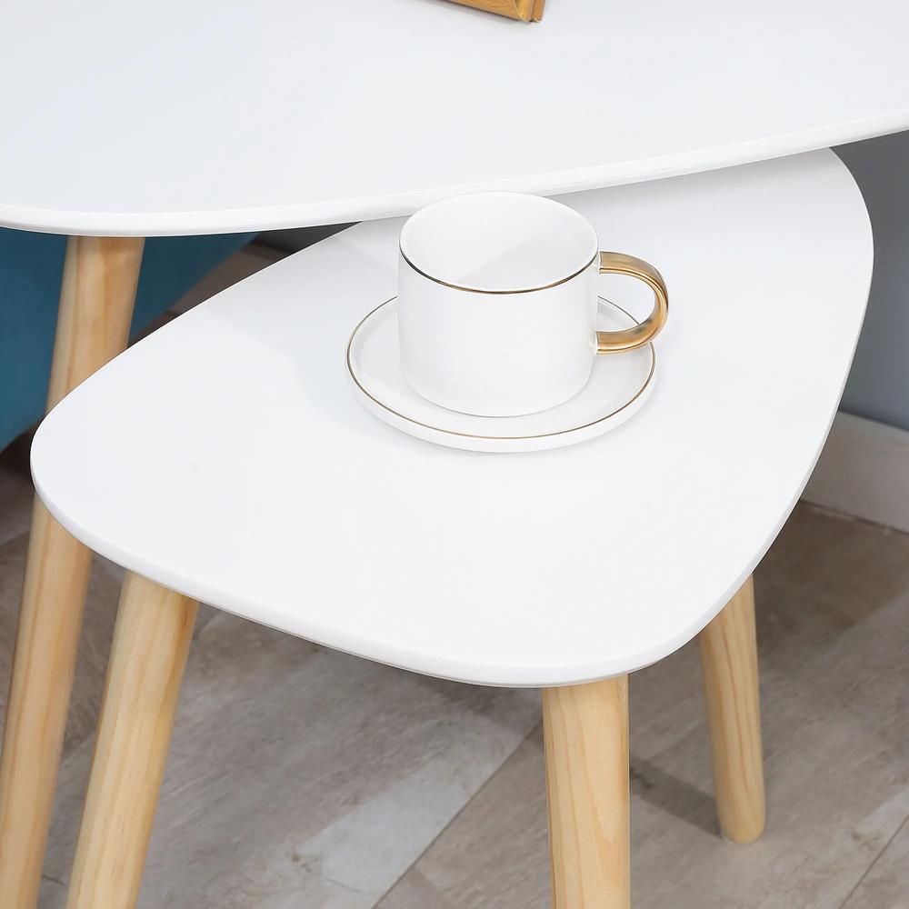 HOMCOM Nesting Coffee Table, Set of 2 Side Tables, Stacking End Tables with Solid Wood Legs, for Living Room Bedroom Additional View 7