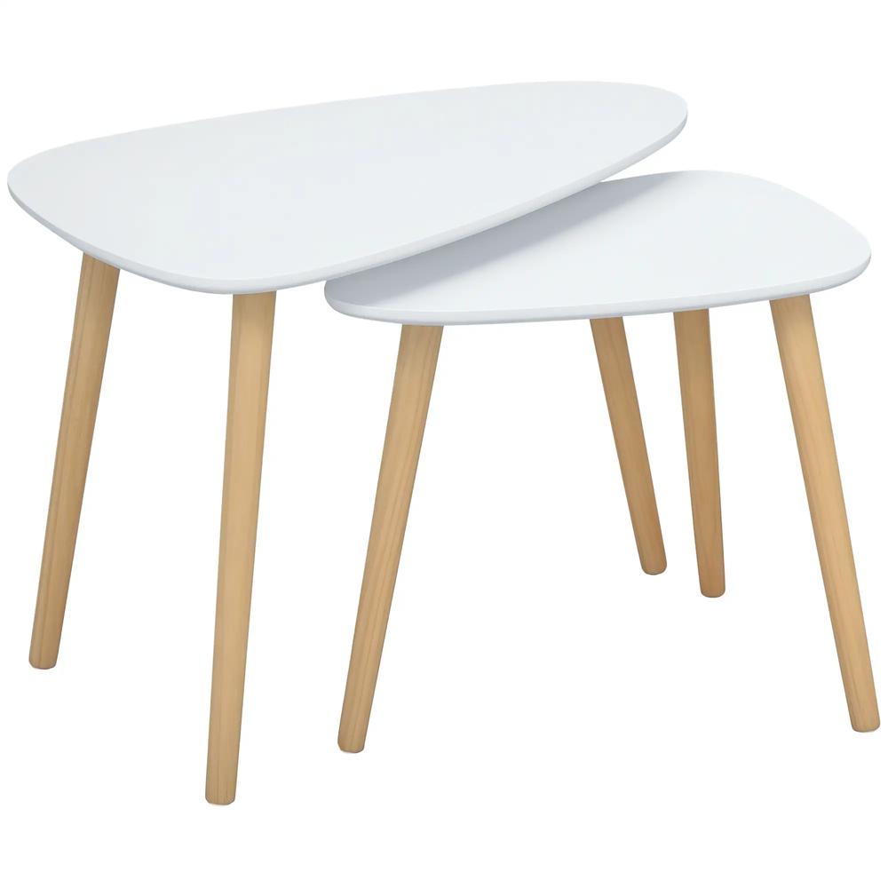 HOMCOM Nesting Coffee Table, Set of 2 Side Tables, Stacking End Tables with Solid Wood Legs, for Living Room Bedroom