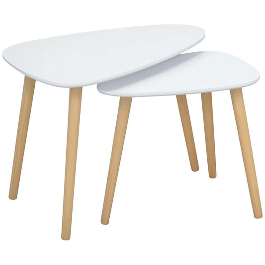 HOMCOM Nesting Coffee Table, Set of 2 Side Tables, Stacking End Tables with Solid Wood Legs, for Living Room Bedroom