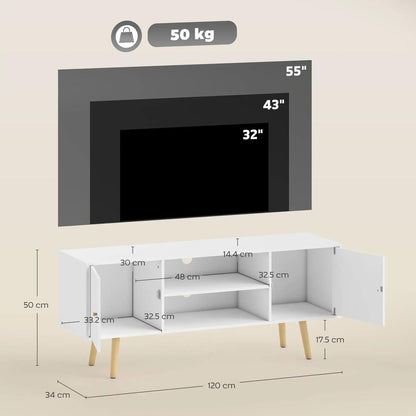HOMCOM TV Stand Cabinet up to 55 Inches, TV Unit with Storage Shelves and Wood Legs for Living Room, Bedroom, White Additional View 3