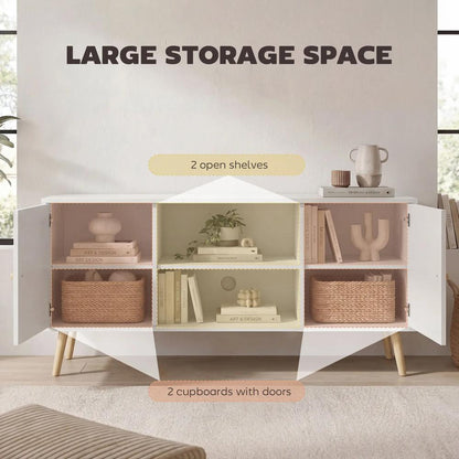 HOMCOM TV Stand Cabinet up to 55 Inches, TV Unit with Storage Shelves and Wood Legs for Living Room, Bedroom, White Additional View 4