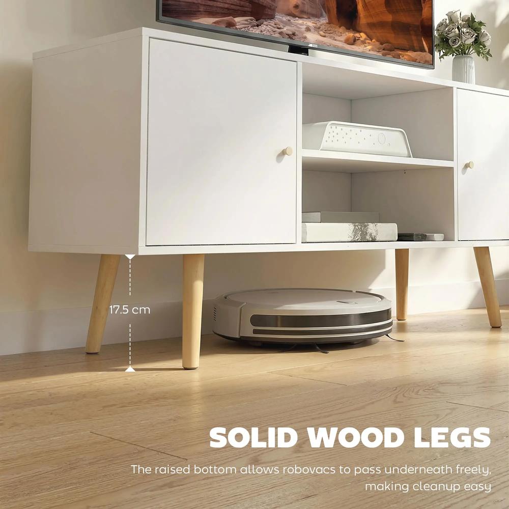 HOMCOM TV Stand Cabinet up to 55 Inches, TV Unit with Storage Shelves and Wood Legs for Living Room, Bedroom, White Additional View 6