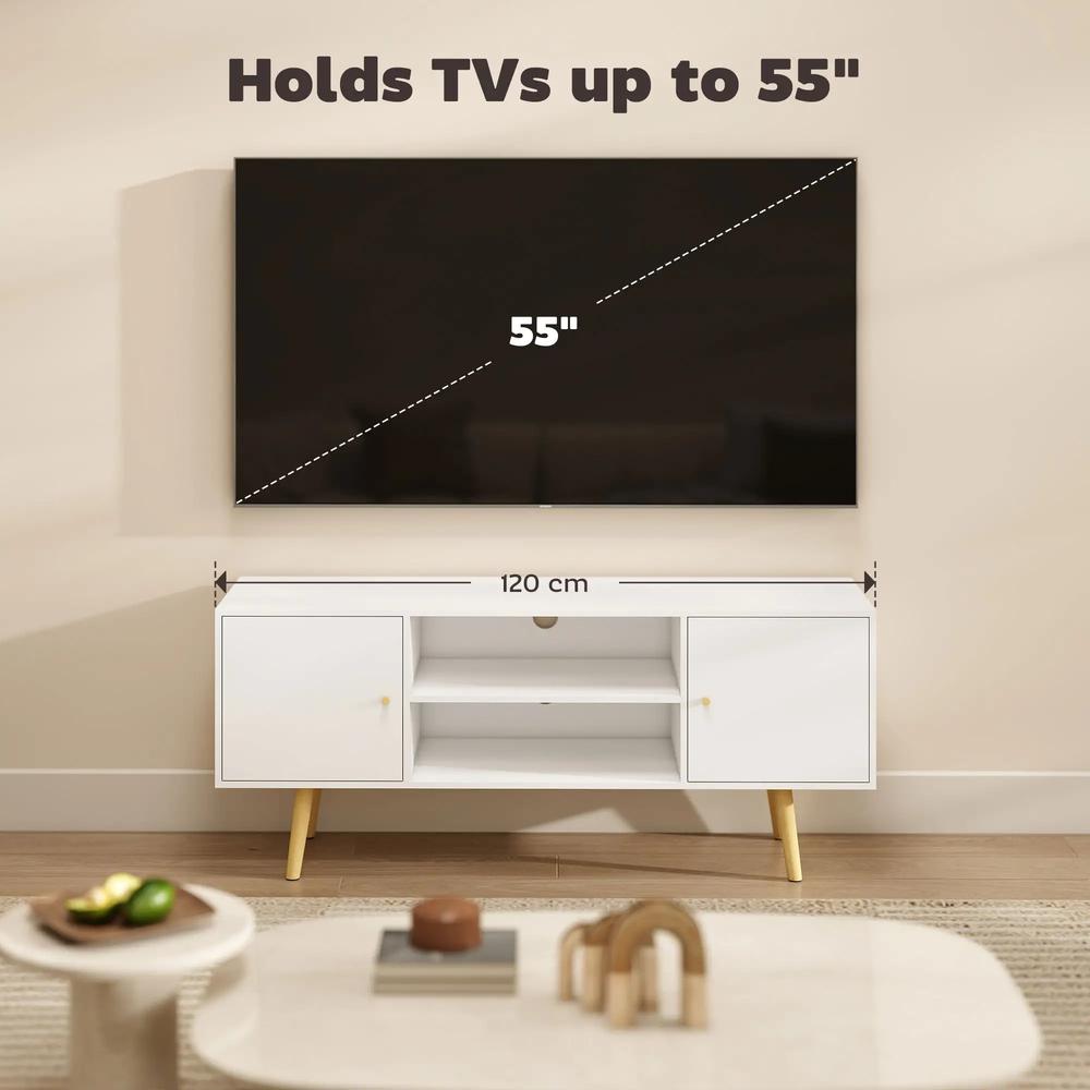 HOMCOM TV Stand Cabinet up to 55 Inches, TV Unit with Storage Shelves and Wood Legs for Living Room, Bedroom, White Additional View 7