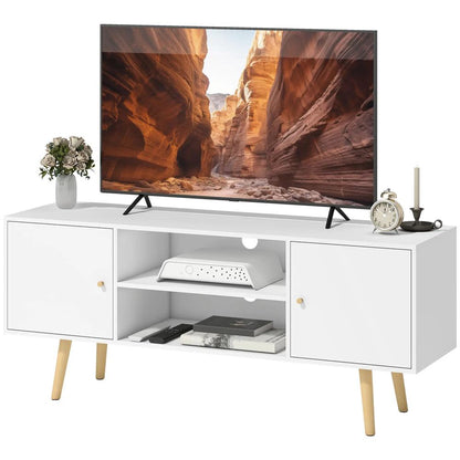 HOMCOM TV Stand Cabinet up to 55 Inches, TV Unit with Storage Shelves and Wood Legs for Living Room, Bedroom, White Additional View 10