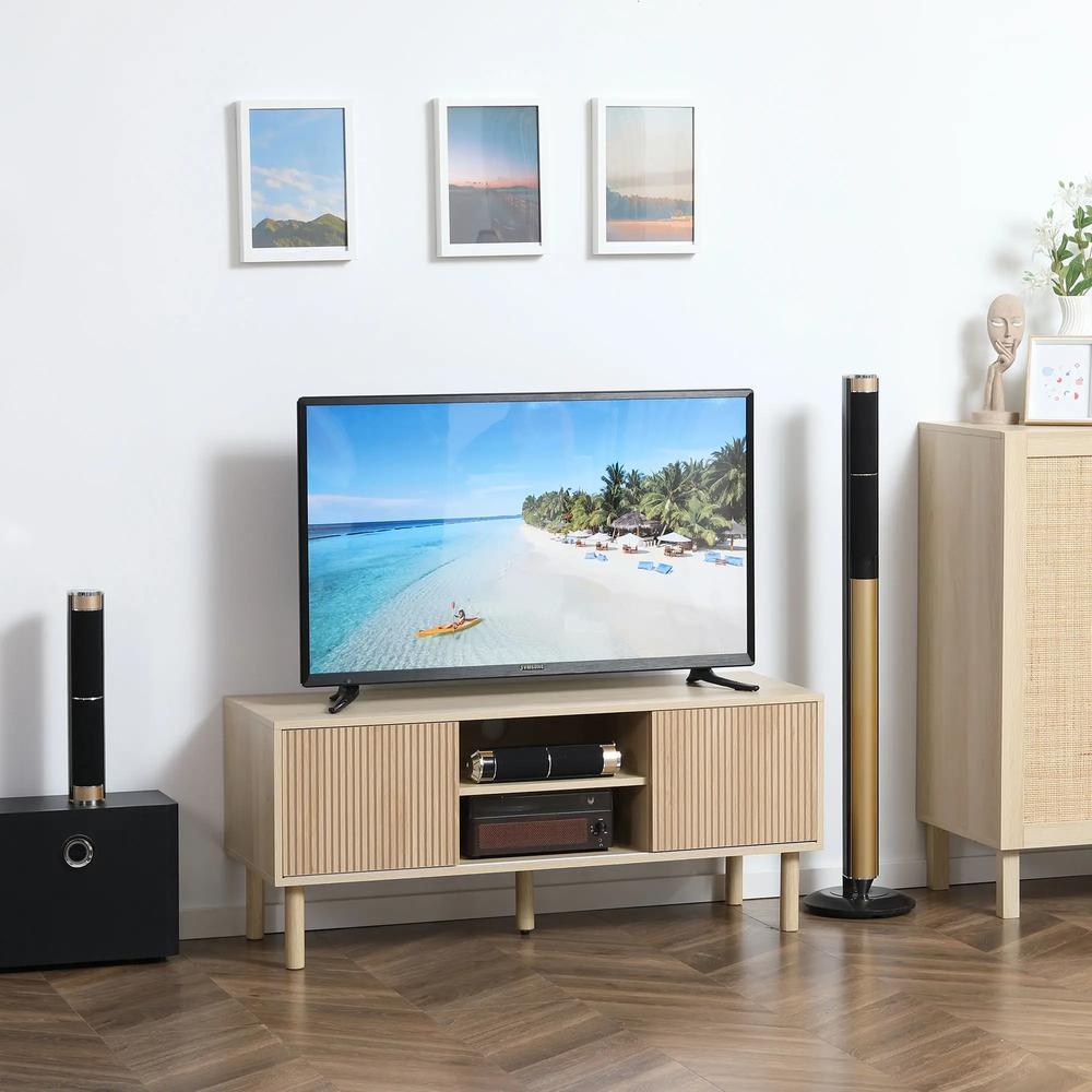 HOMCOM Sliding Door TV Cabinet Stand - Oak Wood-Effect Additional View 2