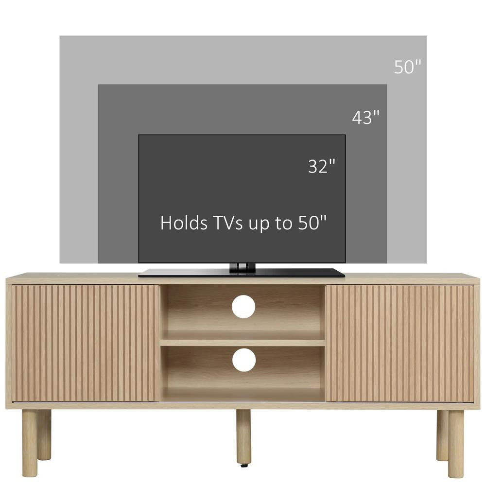 HOMCOM Sliding Door TV Cabinet Stand - Oak Wood-Effect Additional View 4