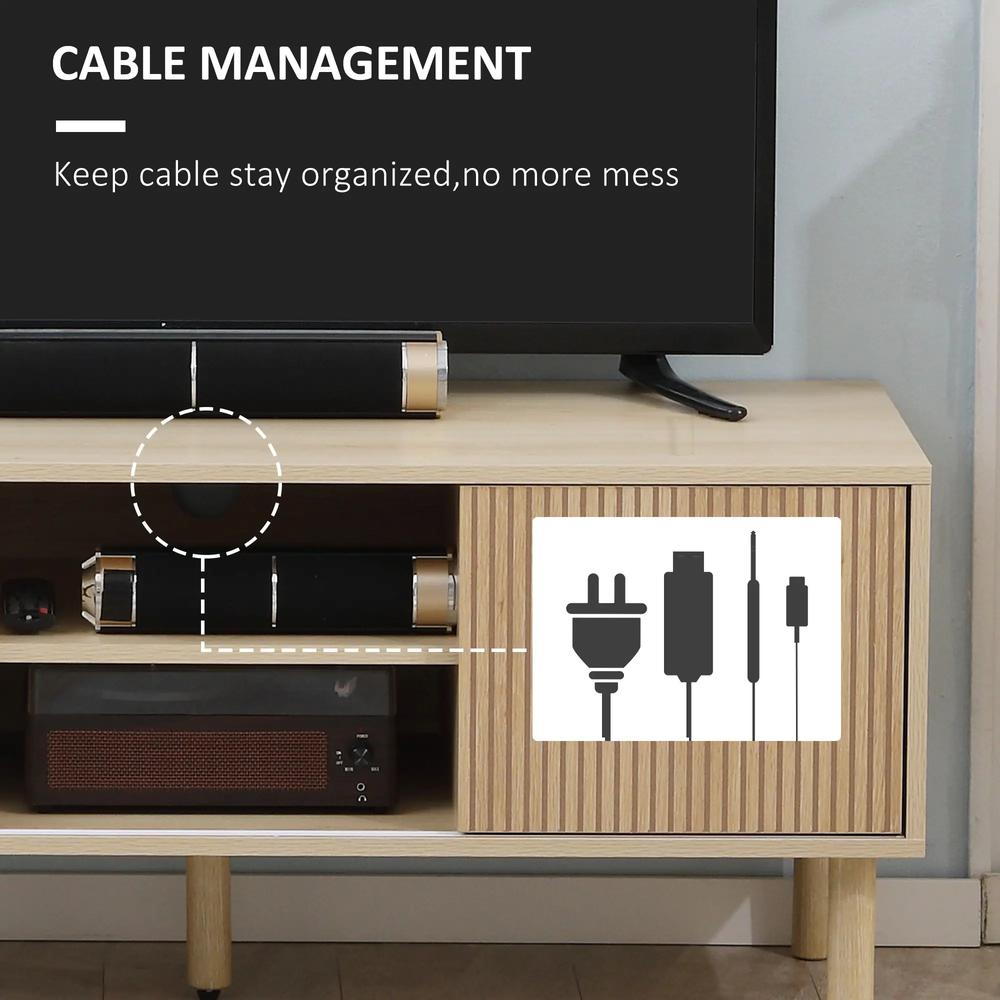 HOMCOM Sliding Door TV Cabinet Stand - Oak Wood-Effect Additional View 6