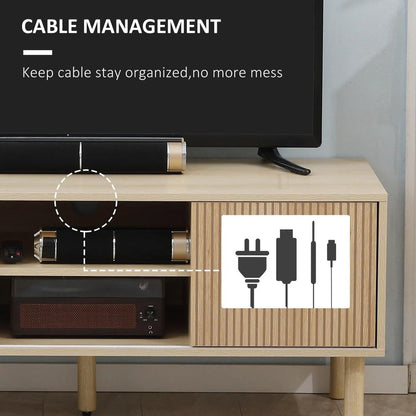 HOMCOM Sliding Door TV Cabinet Stand - Oak Wood-Effect Additional View 6