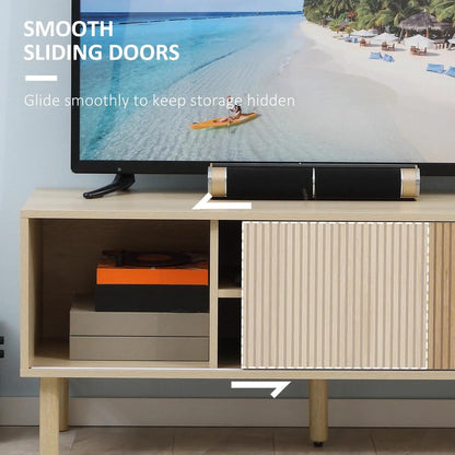 HOMCOM Sliding Door TV Cabinet Stand - Oak Wood-Effect Additional View 7