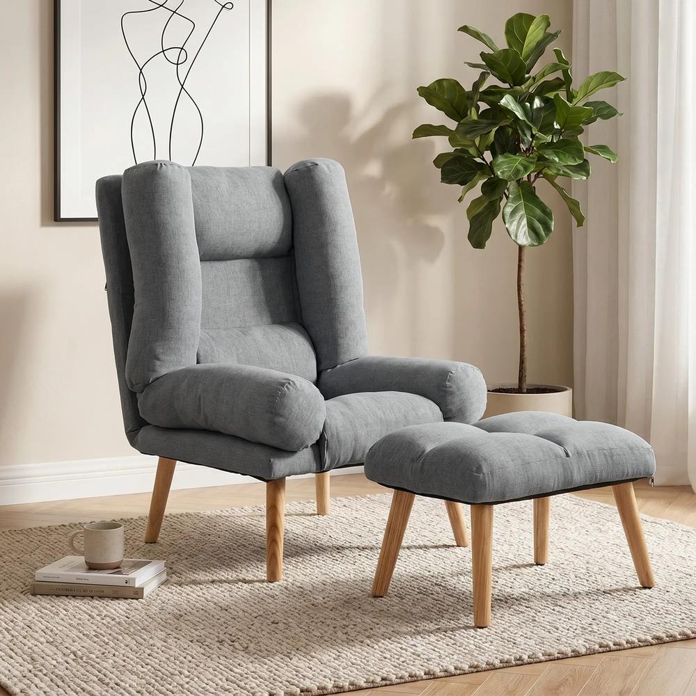 HOMCOM Recliner Chair with Footstool, Recliner Armchair with Adjustable Backrest, Thick Cushion and Wooden Legs Additional View 14